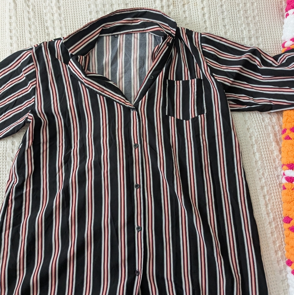 Striped Button-Up Night Shirt